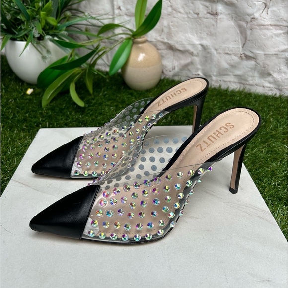 Schutz Greece Crystal Clear
Leather Mule Pumps Black/Transparente size 6.5 new - Picture 14 of 15